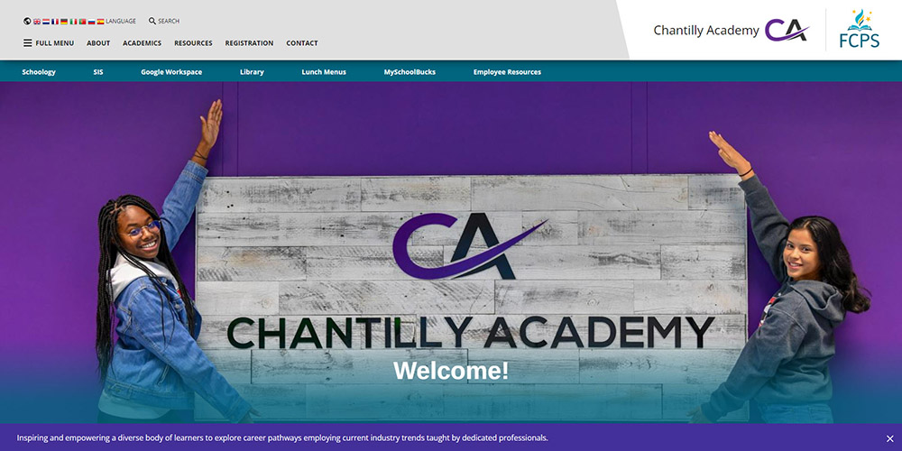 Chantilly Academy website screenshot